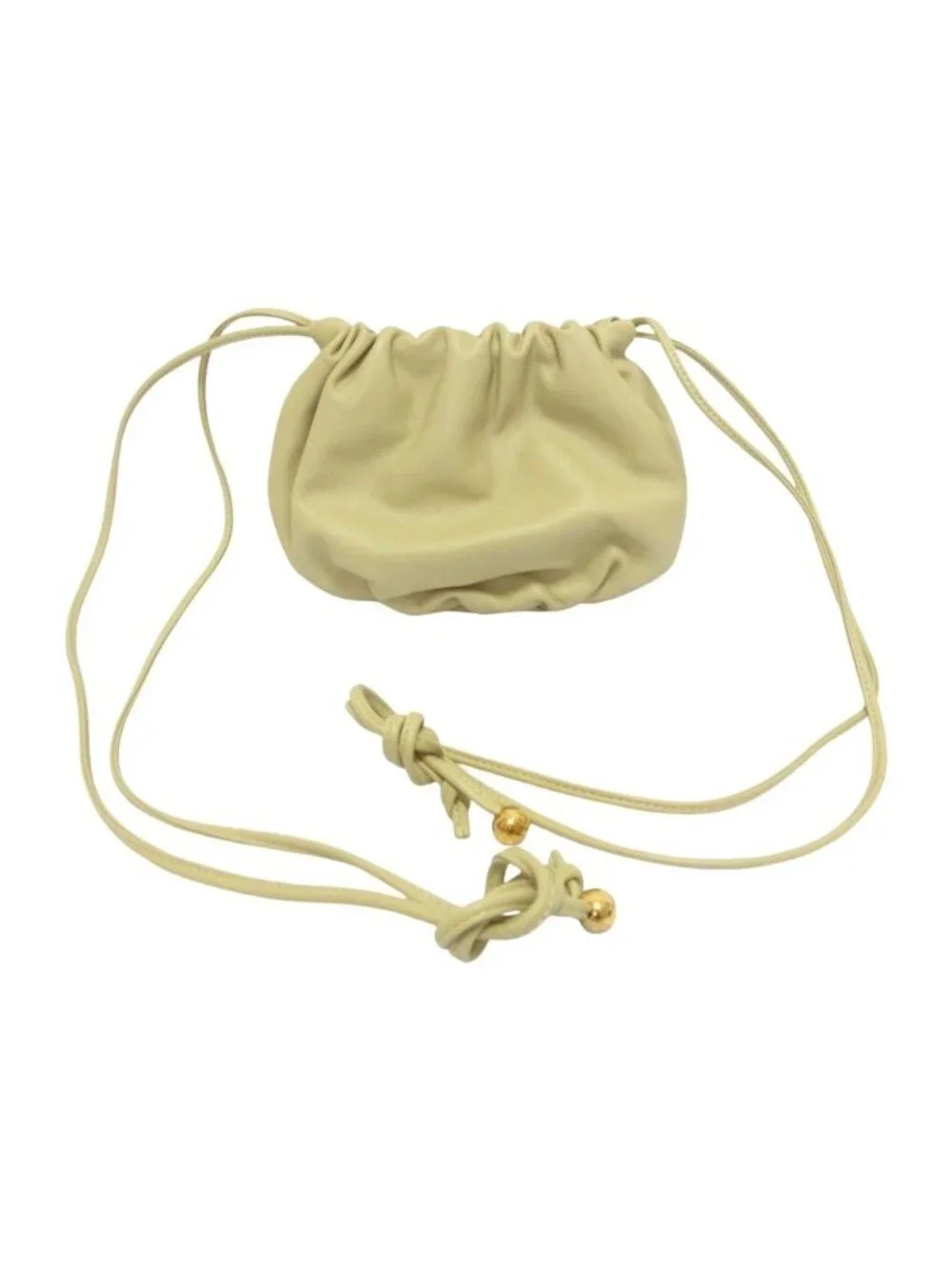 Bottega Veneta Leather Shoulder Bag Drawstring Beige